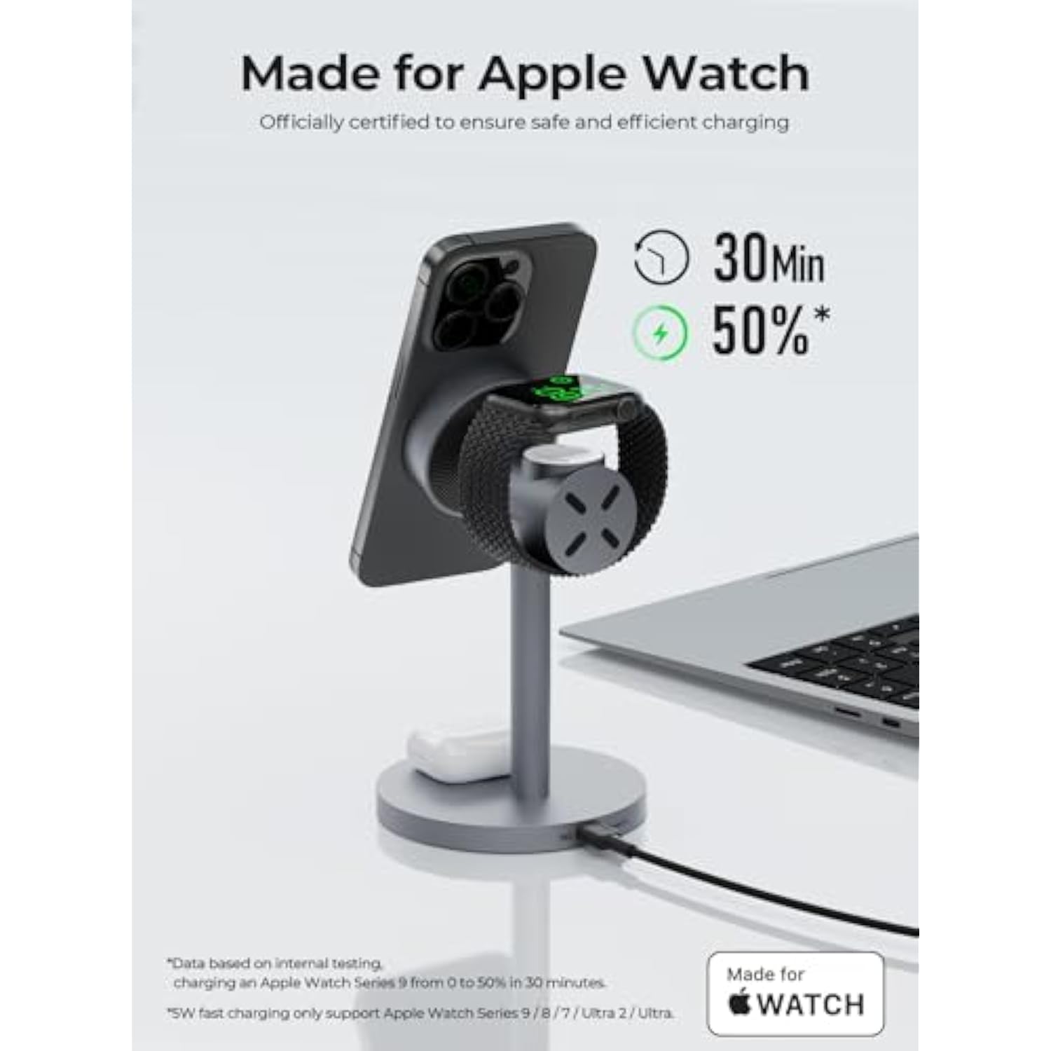 Magfusion 3-In-1 Charging Station Compatible With Magsafe, Qi2 Certified 15W Magnetic Wireless Charger Stand, For Iphone 16/15/14/13/12 Series, Apple Watch, Airpods(30W Pd Charger Included)