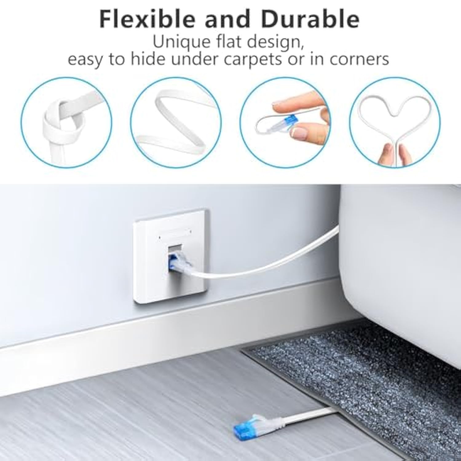 Cat 6 Ethernet Cable 200 Ft High Speed, Long Flat Internet Cable With Rj45 Con