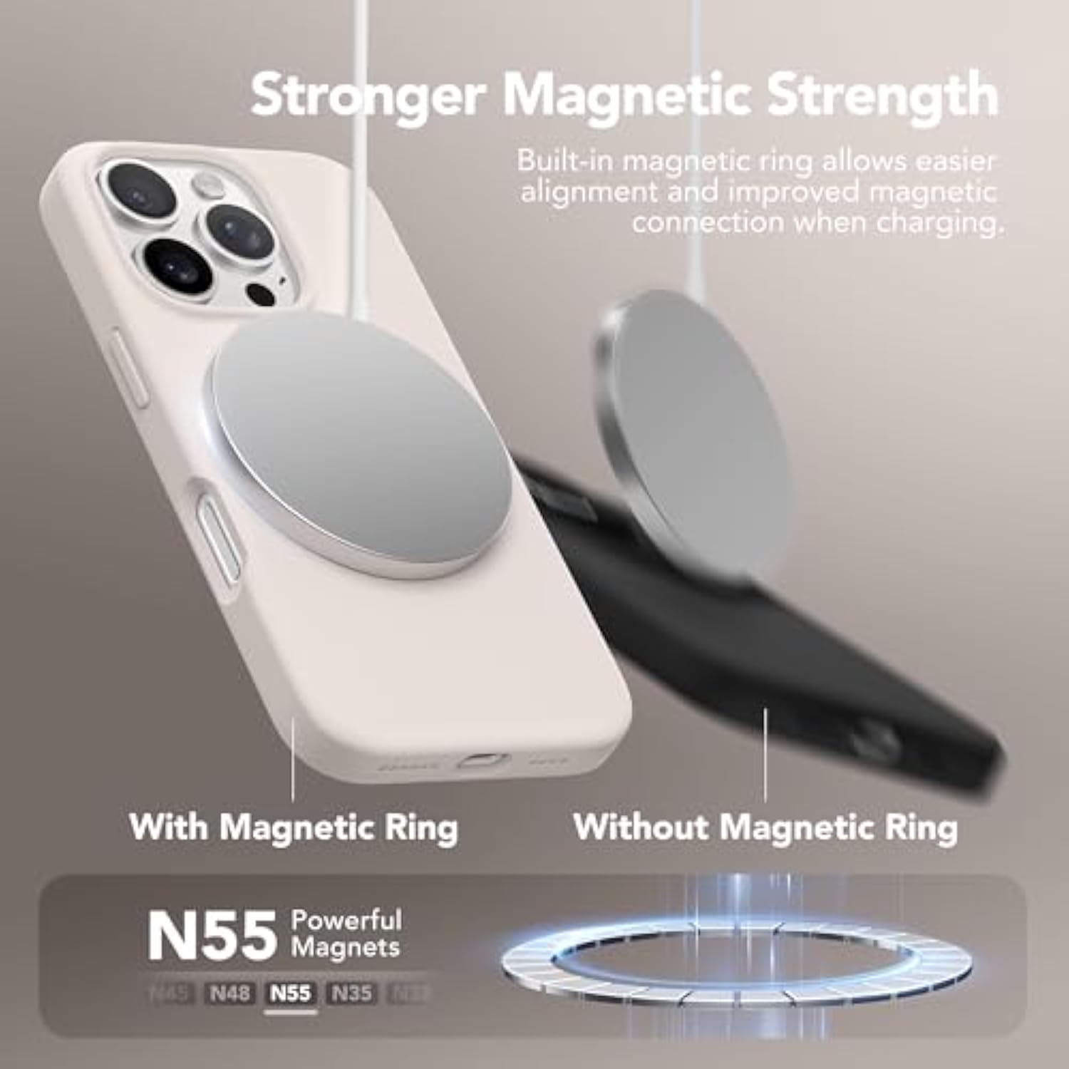 iPhone 16 Pro Max Magnetic Silicone Case with Screen & Camera Protector Stone