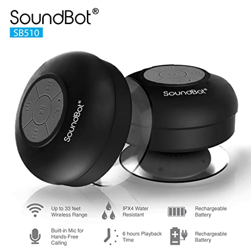 Waterproof Shower Speaker HD Water Resistant Bluetooth Handsfree Portable with Loud Clear Sounds 6+hrs of Playtime, Wireless Suction Cup Small