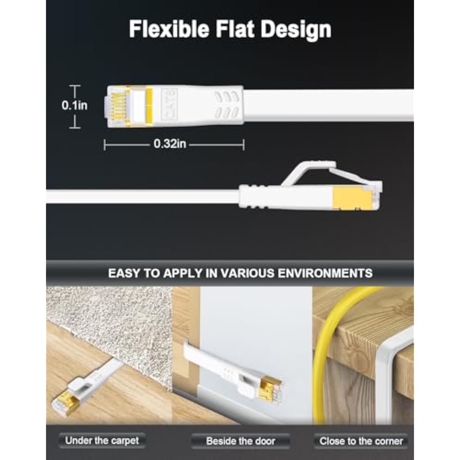Cat 8 Ethernet Cable 50 Ft, High Speed Flat Cat8 40Gbps 2000Mhz Faster Than Ca