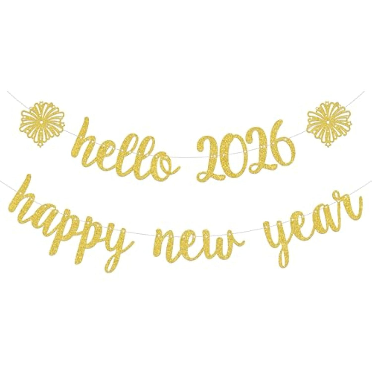 Hello 2026 Happy New Year Banner Gold Glitter Party Decorations