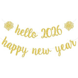 Hello 2026 Happy New Year Banner Gold Glitter Party Decorations