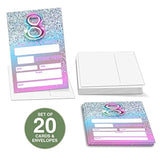 8Th Birthday Party Invitations For Girls Or Boys, Silver Glitter Theme Birthday Parties Supplies Decorations, Rainbow Balloons Fill-In Invites(20 Invitations And Envelopes)-D04