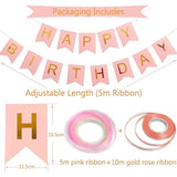 Happy Birthday Banner, Rose Gold Birthday Decoration, 16 Pcs 12 Inch Balloons With 2 Ribbons For Girl And Women Party Decoration