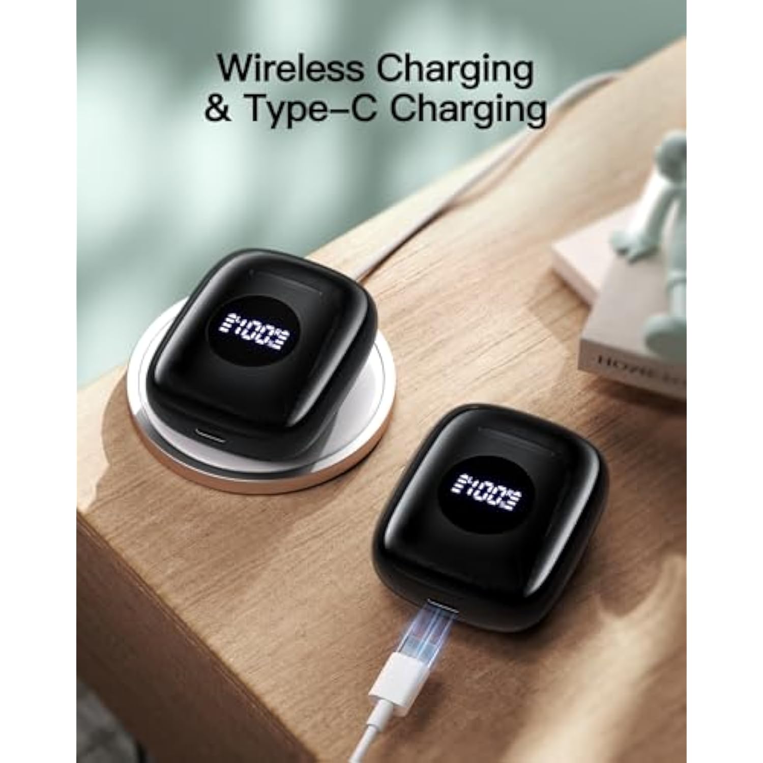 Wireless Earbuds, Bluetooth Earbuds Headphones Bass Stereo, Ipx7 Waterproof Ear Buds With Mic Led Display, In Ear Earphones, 78H Playtime For Smartphone Laptop Pad Sports Workout,Dark Blue