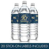 Navy Blue And Gold 90Th Birthday Water Bottle Labels - 20 Waterproof Stickers, 90Th Birthday Party Decorations