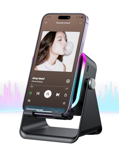 Induction Speaker 5-in-1 Bluetooth Audio for iPhone Android with Phone Stand, Adjustable Desktop Phone Holder with Charger & RGB Light, Cool Tech