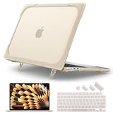 For New Macbook Air 15 Inch Case 2025 M4 2024 A3114 (M3) A2941 (M2) 2023,Heavy Duty Shockproof Protective Hard Shell With Fold Kickstand & Keyboard Cover For Enhanced Durability, Khaki