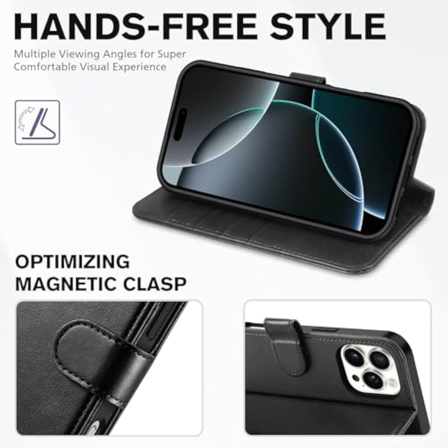 iPhone 16 Pro Max Case Wallet, RFID Blocking, 4 Card Holder, Kickstand, Shockproof