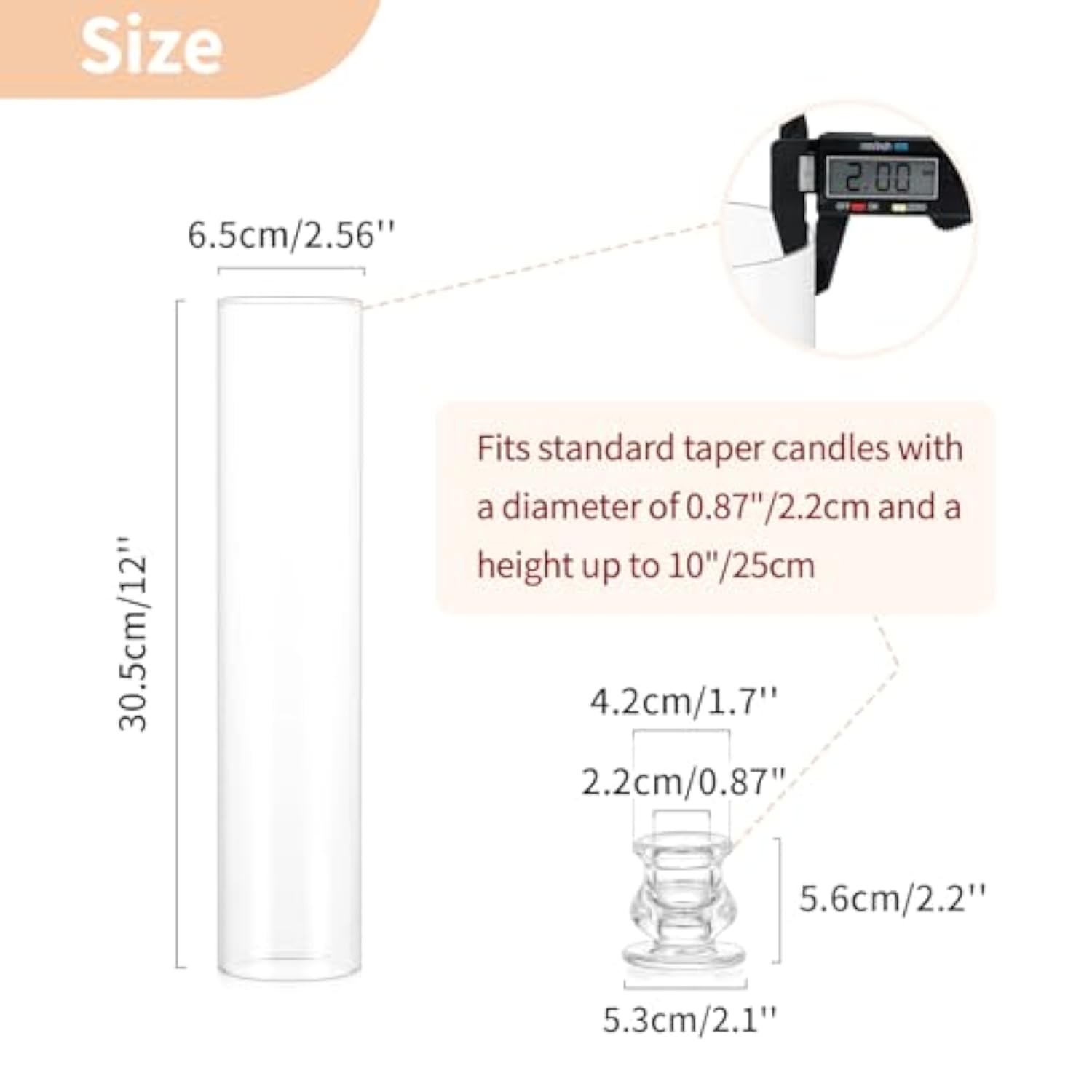 Candle Stick Candle Holder: Set Of 6 Glass Hurricane Taper Candleholder - Bulk Candlestick Stand With Tall Cylinder Chimney For Thanksgiving Christmas Holiday Table Decoration