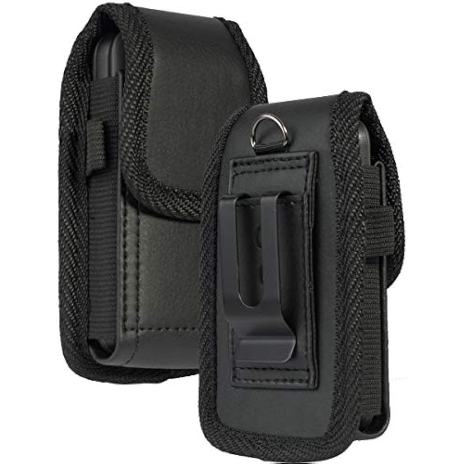 Flip Phone Case, Nakedcellphone Black Vegan Leather Vertical Pouch [with Belt Loop, Metal Clip, Magnetic Closure] for Alcatel Go FlipV, MyFlip, TCL Flip3, Blu Cingular Flex 2, Nokia 2720 2760 2780