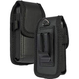 Flip Phone Case, Nakedcellphone Black Vegan Leather Vertical Pouch [with Belt Loop, Metal Clip, Magnetic Closure] for Alcatel Go FlipV, MyFlip, TCL Flip3, Blu Cingular Flex 2, Nokia 2720 2760 2780