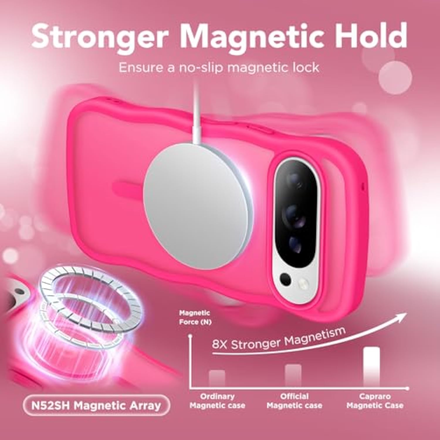 Cute For Pixel 10 Case & Pixel 10 Pro Case, Compatible With Magsafe, [Curly Wave Edge] [Camera Protection] [14 Ft Drop Protection] Magnetic For Pixel 10/10 Pro 6.3 Inch, Hot Pink