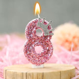 Birthday Number Candles,Pink Crown Birthday Candles For Cake,Glitter Number 8 Candle Cake Topper With Sequins For Girls,Women, Anniversary Celebrations Supplies (Pink 8)