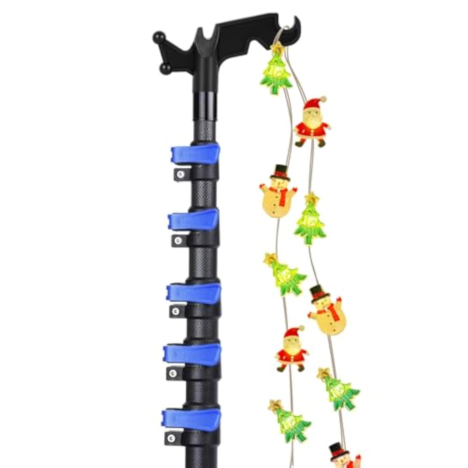 Carbon Fiber Christmas Light Pole Hanger Tool Tree, 4.7 To 24Ft Telescopic Extension Pole With Utility Hook For Holiday Light Installation, Multi Purpose Pole With Universal Thread Lightweight