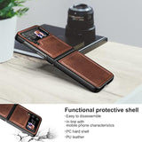 Case For Samsung Galaxy Z Flip 4 5G 2022, Galaxy Z Flip 4 Leather Case, Pu Leather + Hard Pc Shell Ultra Thin Slim Durable Protective Phone Case Cover For (Brown)