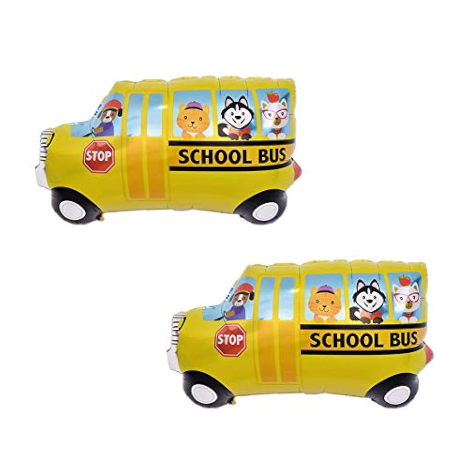 F 2Pcs Big Toy Vehicle Car Foil Ballon Kids Baby Shower Boy Tank Plane Ship Ambulance Bus Fire Truck Birthday Party Decoration Train Cars Balloons (School Bus)
