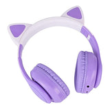 Cat Ear Kids Headphones Bluetooth, Led Light Up Wireless/Wired Mode Over Ear H
