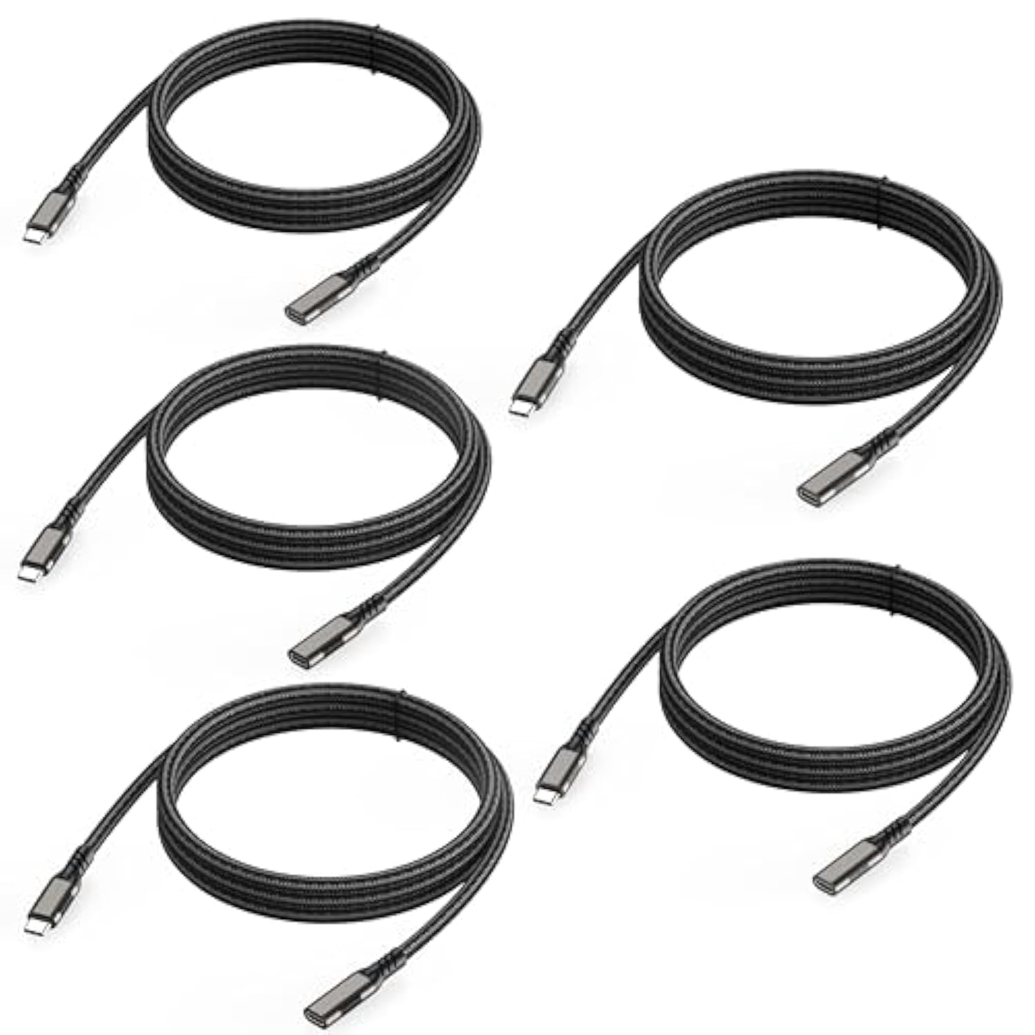 Usb C Extension Cable, 5-Pack 6.6Ft, Usbc Extender Male To Female Cord 100W/5A Fast Charging 4K@60Hz Video, [Usbc 3.2 Gen2/10Gbps] For Carplay, Macbook,Ipad,Laptop,Tablet,Phone,Usb C Hub,Switch
