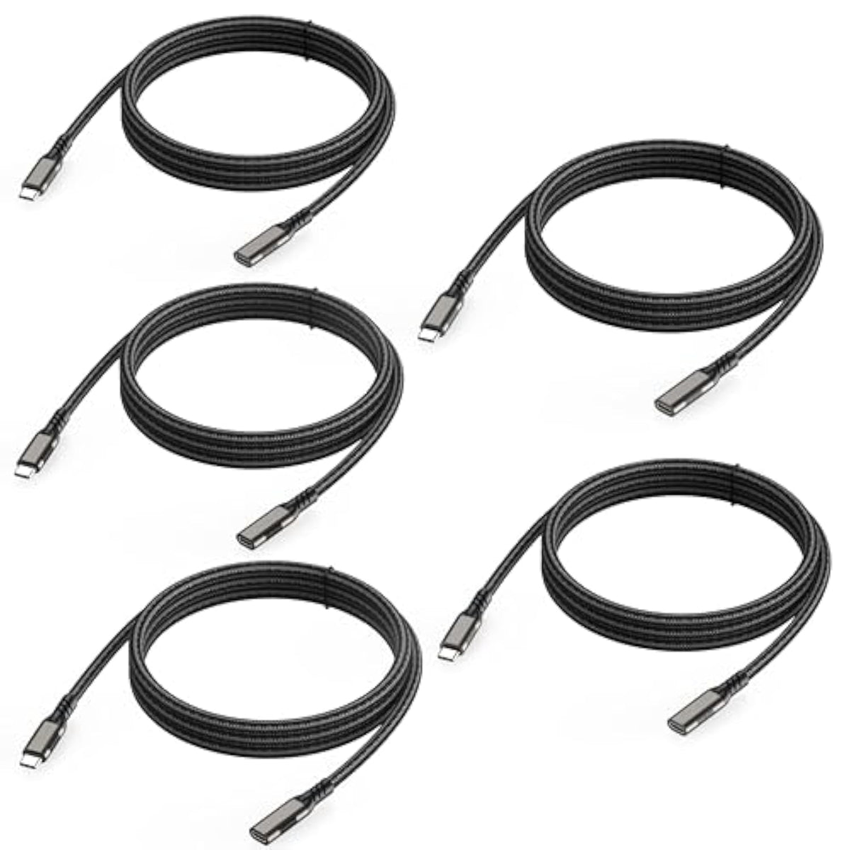Usb C Extension Cable, 5-Pack 6.6Ft, Usbc Extender Male To Female Cord 100W/5A Fast Charging 4K@60Hz Video, [Usbc 3.2 Gen2/10Gbps] For Carplay, Macbook,Ipad,Laptop,Tablet,Phone,Usb C Hub,Switch