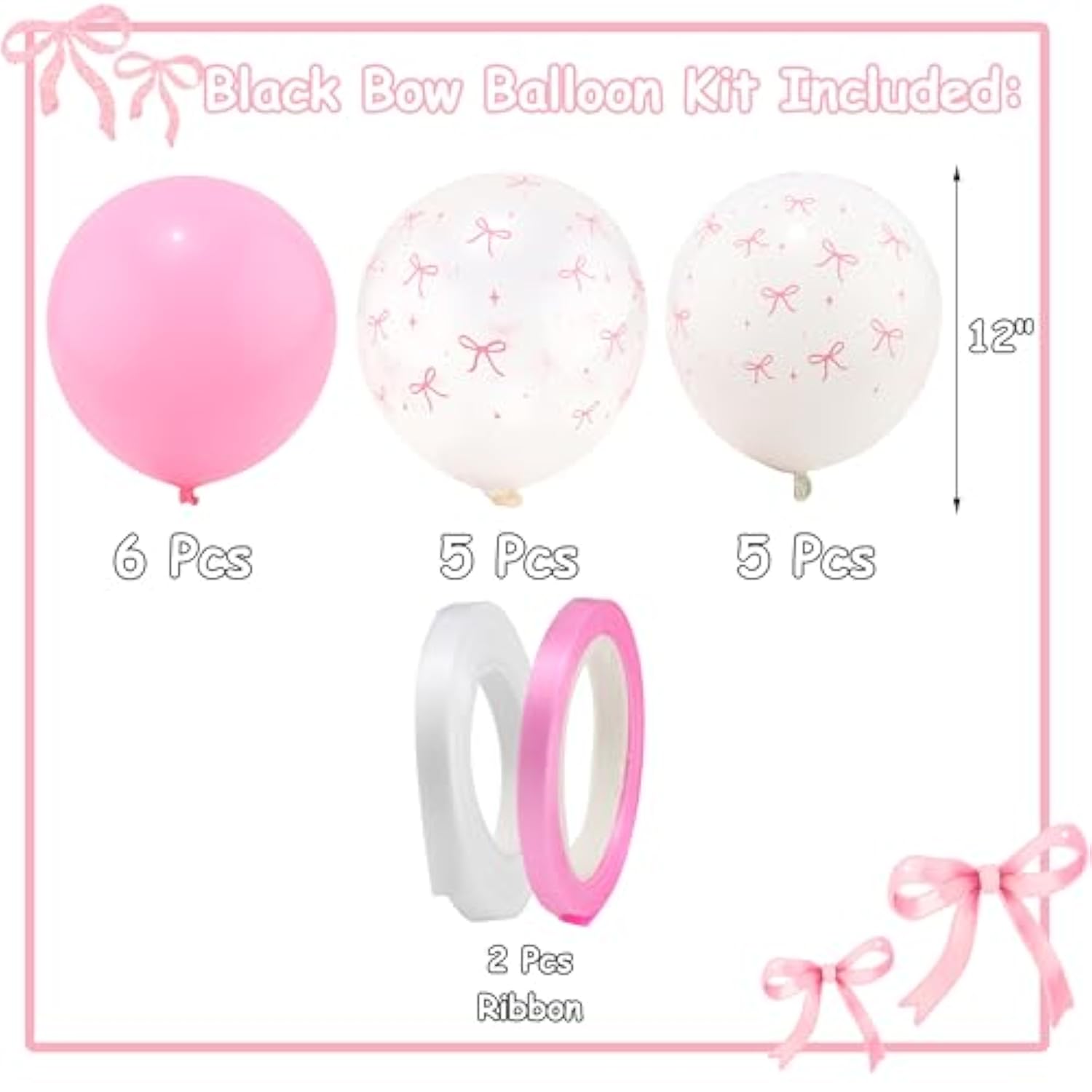 Pink Bow Birthday Decorations For Women Girls Pink Balloons & Banner Coquette Bow Birthday Party Decor For Bow Theme Party