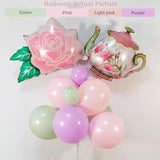 Tea Party Balloon Garland Kit 150Pcs – Pink Sage Green Pastel Purple Balloons With Teapot & Floral Foil – Garden Party Decorations, Baby Shower, Bridal Shower, High Tea, Let'S Partea Decor