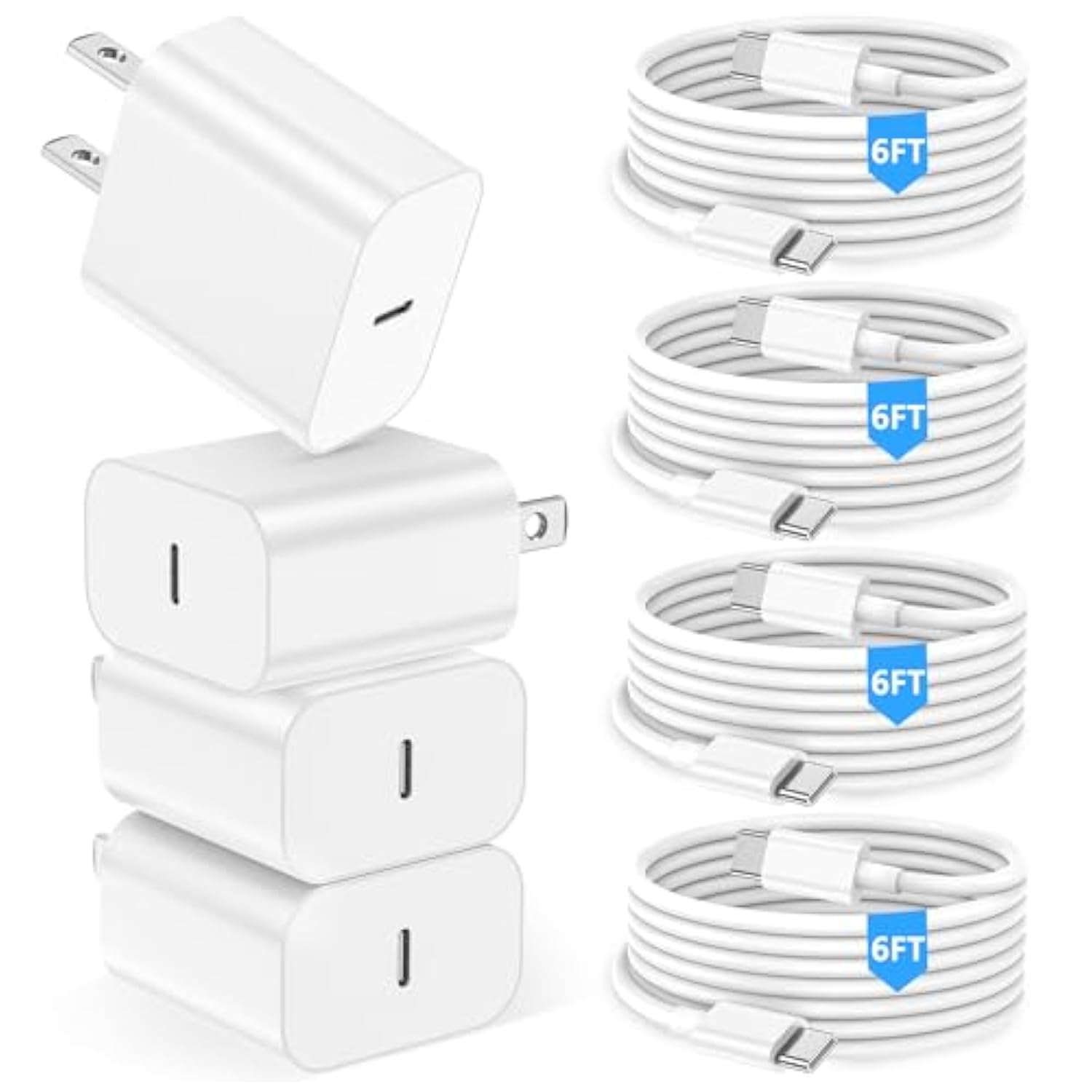 Iphone 15 16 Charger,Ipad Charger 4Pack 6Ft Usb C To C Charging Cable Cord With 4Pack 20W Iphone Fast Charger Block For Iphone 16/16 Pro/15/15 Pro,Ipad Pro 12.9/11 In,Ipad Air 5/4