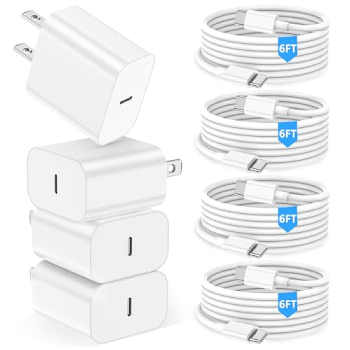 Iphone 15 16 Charger,Ipad Charger 4Pack 6Ft Usb C To C Charging Cable Cord With 4Pack 20W Iphone Fast Charger Block For Iphone 16/16 Pro/15/15 Pro,Ipad Pro 12.9/11 In,Ipad Air 5/4