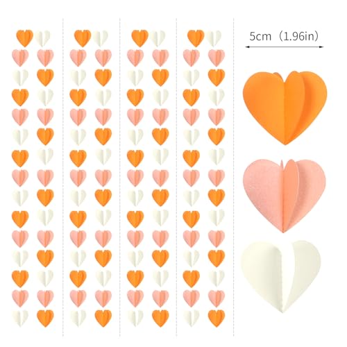 Beige-Orange Peach Fall Party-Decorations Heart-Garland - 39Ft Autumn Thanksgiving Birthday Boho Hanging Paper Streamers Banner,Birthday Bachelorette Baby Bridal Shower Engagement Decor