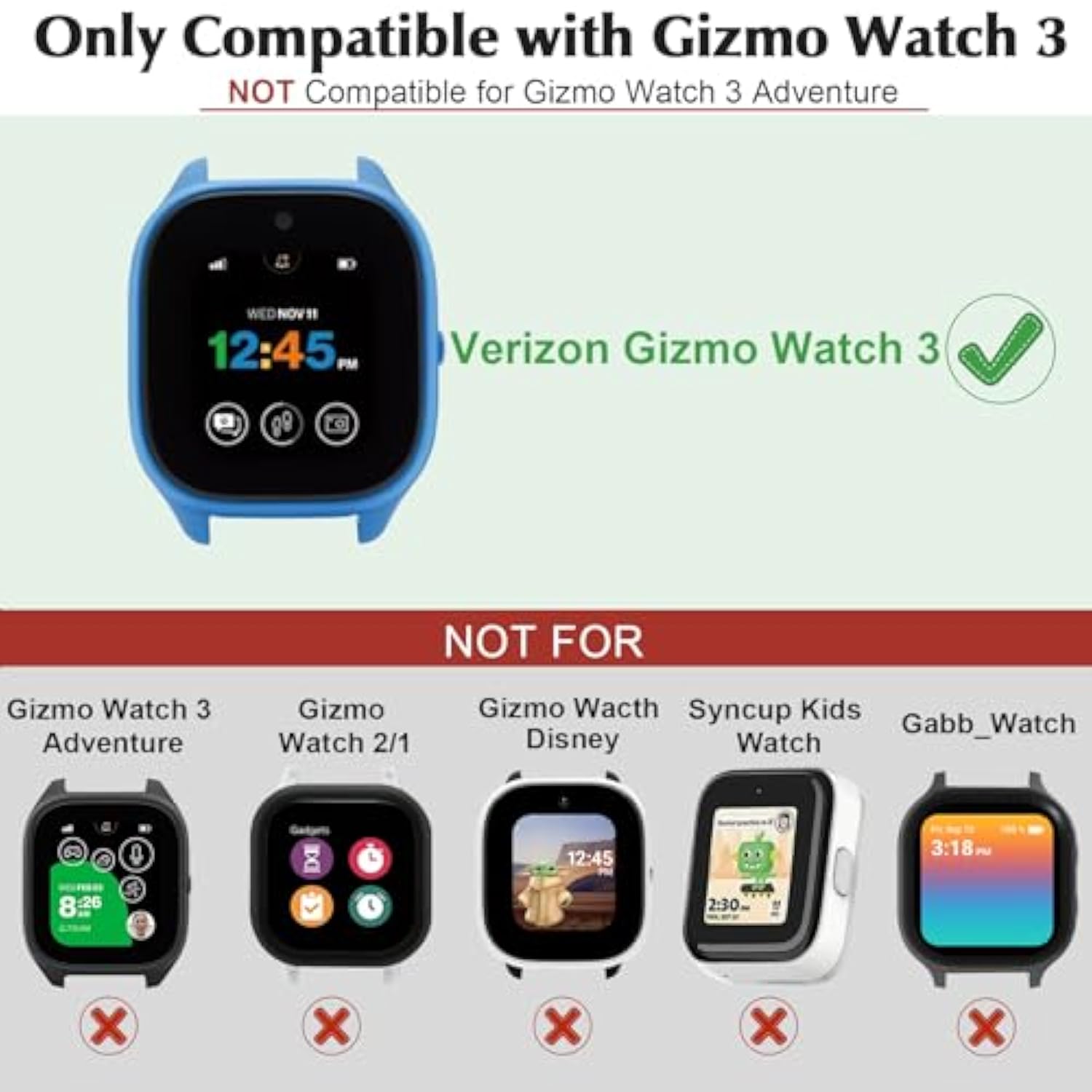 [2 Pack] Case Compatible For Gizmo Watch 3 Screen Protector For Kids, Hard Pc Overall Protective Case Bumper Tempered Glass Cover Accessories Compatible With Verizon Gizmo Watch 3,Clear+Clear