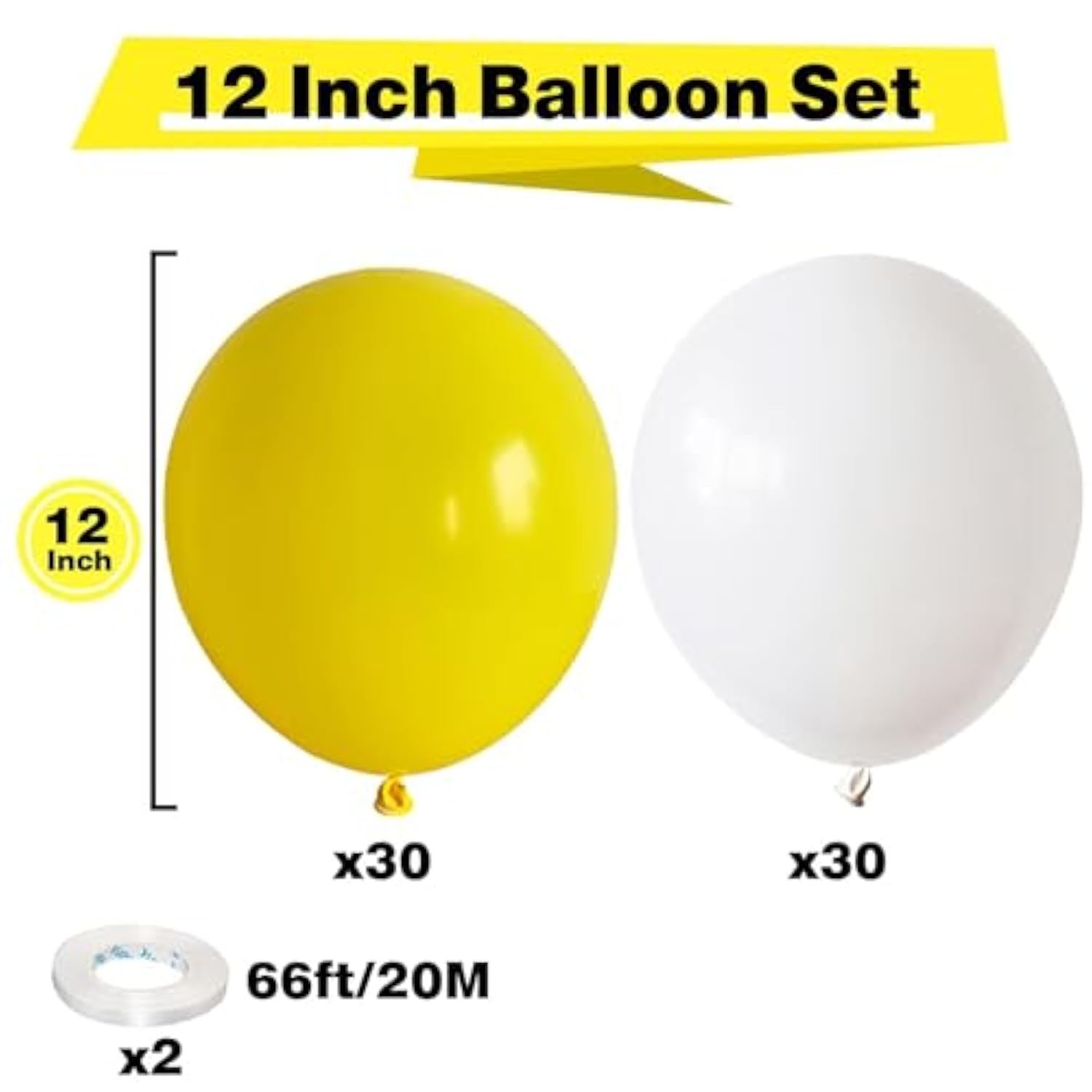 Yellow And White Balloons, 60Pcs 12 Inch Yellow White Balloons Latex Helium Party Balloon For Birthday Baby Shower Sunflower Honeybee Theme Engagement Anniversary Bachelorette Party Supply Decoration