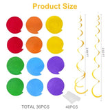 36-Pack Rainbow Swirl Ceiling Decorations – Colorful Felt Spirals for Birthday, Fiesta & More