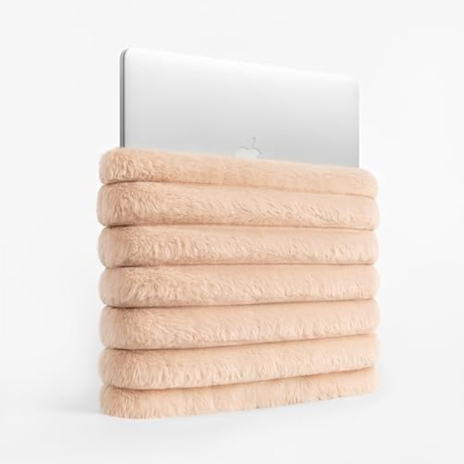 Puffy Laptop Sleeve 13 14 15 Inch, Compatible With Macbook Air M4 2025 & Macbook Pro 2024, Soft Faux Fur Fluffy Plush Furry Pillow Case For Computer, Camel
