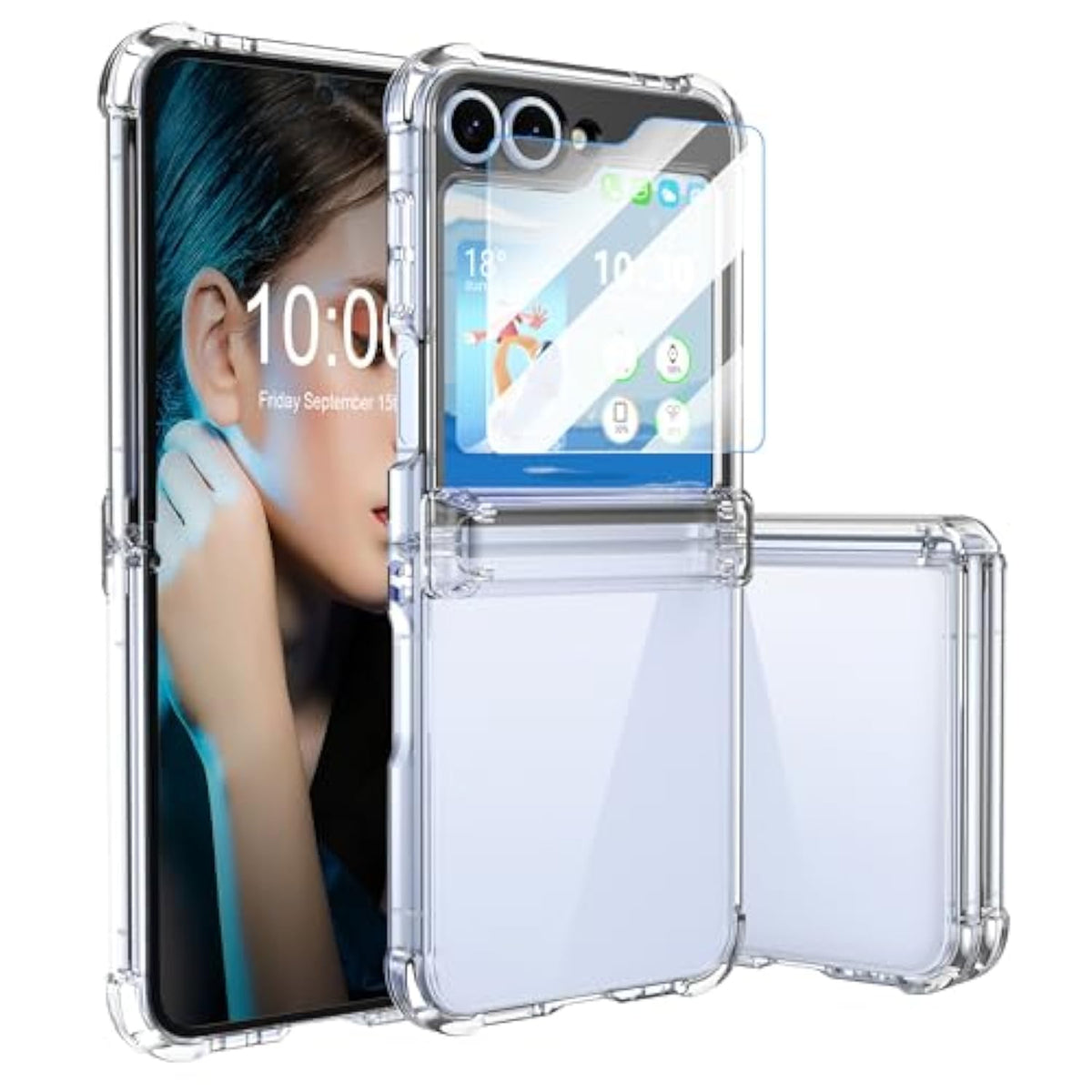 Designed For Samsung Galaxy Z Flip 7 Fe/ 6/5 Case Clear With Hinge Protection & Tempered Glass Screen Protector For Samsung Flip 6/5 Slim Full Cover Phone Protective Case - Clear
