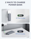Portable Charger Built-in Cables and AC Wall Plug, USB C Power Bank 10000mAh, Travel Battery Portable Phone Charger Compact Lightweight External