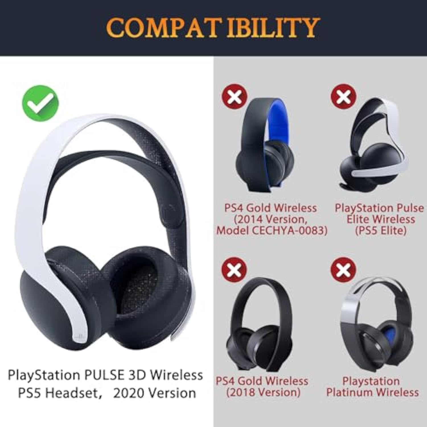 Cooling-Gel Replacement Earpads Cushions For Sony Playstation 5 Pulse Ps5 3D Wireless Headset, Ear Pads Cushions With Noise Isolation Foam - Black