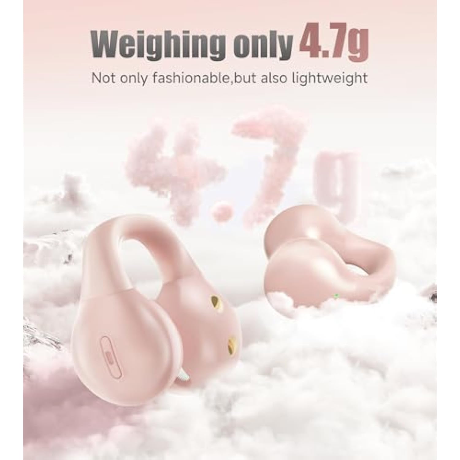 I21 Open Ear Clip On Earbuds Wireless Bluetooth Ear Clip Headphones With Mic, Noise Cancelling, Waterproof Ipx4, For Small Ears, Perfect For Running, Sports, And Glasses Wearers (Pink)