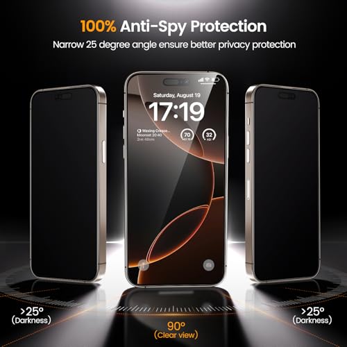 2+2 Pack for iPhone 16 Pro Privacy Screen Protector 6.3" with Camera Lens Protector [Auto Alignment/Dust Removal] Anti Spy Tempered Glass [Military