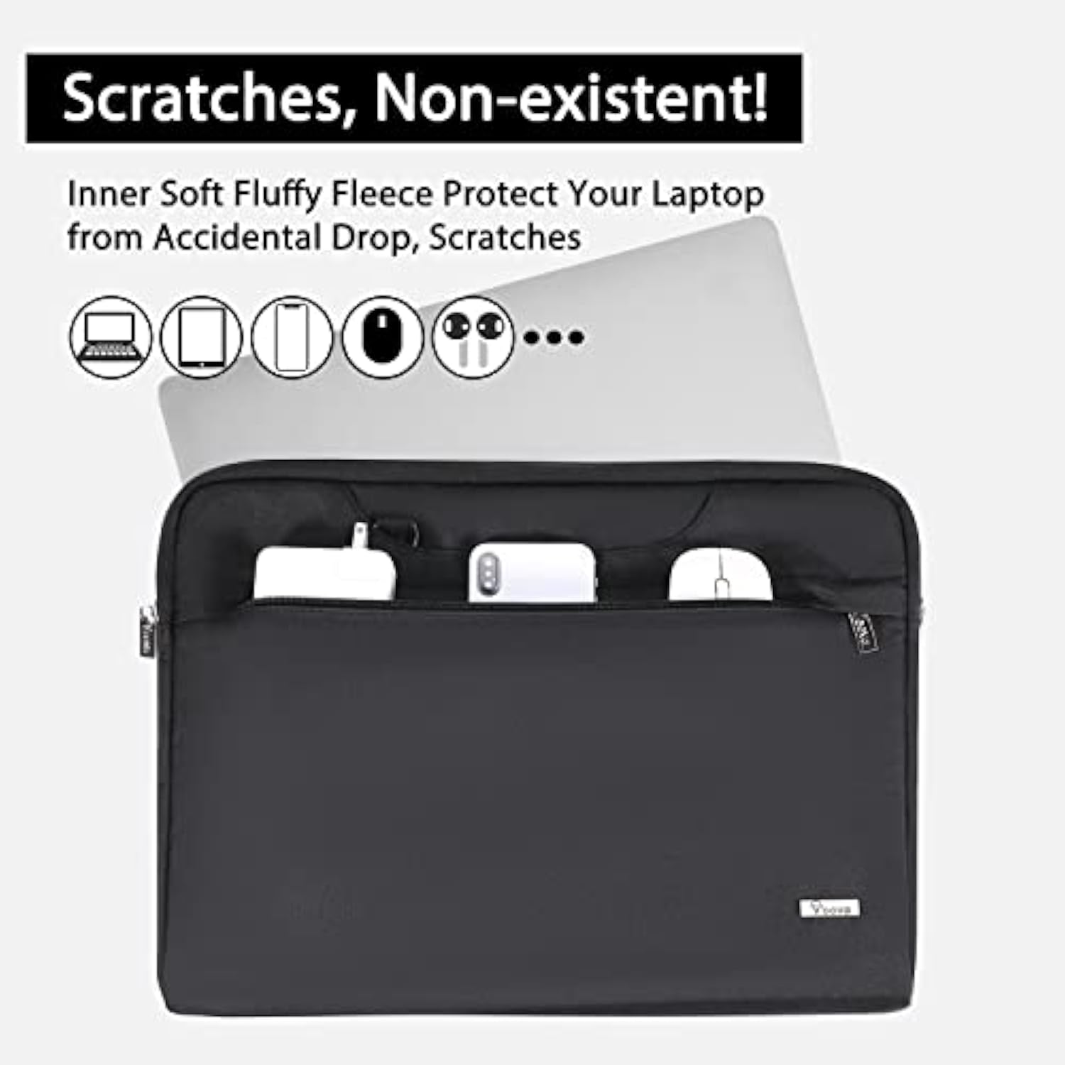 Voova Laptop Bag Case 17 17.3 Inch with Shoulder Strap & Handle, Waterproof Computer Sleeve Cover Compatible with 17-18” MacBook HP Acer Asus Dell Lenovo, Slim Briefcase for Men Women, Black