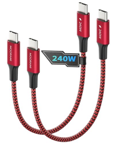 2-Pack 1ft Short 240W USB C to USB C Cable, 12-inch PD 3.1 Fast Charging Cord Compatible for CarPlay, iPhone17/16/15, MacBook, iPad, ,