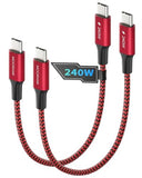 2-Pack 1ft Short 240W USB C to USB C Cable, 12-inch PD 3.1 Fast Charging Cord Compatible for CarPlay, iPhone17/16/15, MacBook, iPad, ,