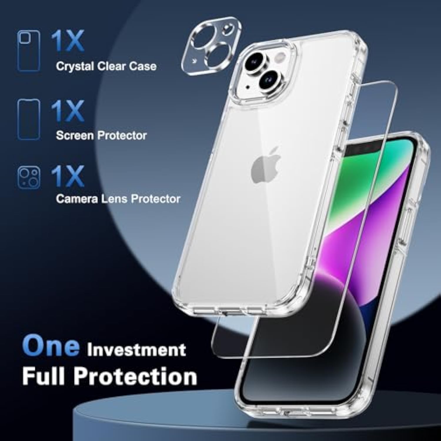 Compatible For Iphone 13 Case Clear With Premium Screen Protector & Camera Lens Protector, Military-Grade Protection, Yellowing Resistant, Compatible With Iphone 13 Clear Case (Crystal Clear)