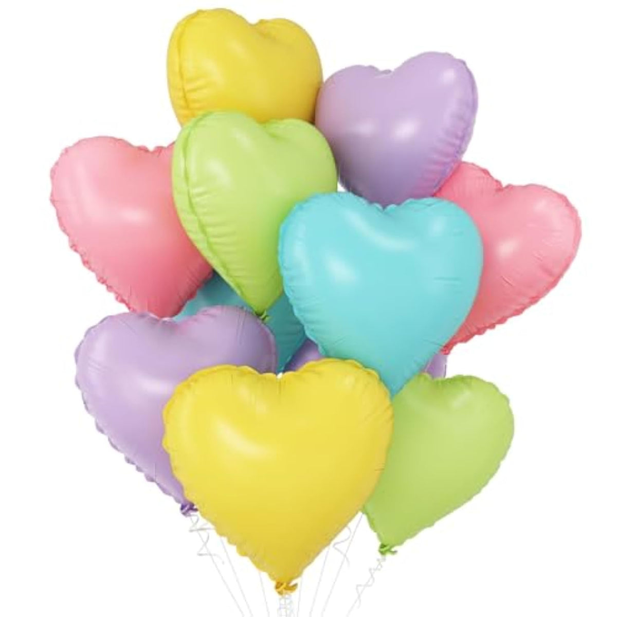 10pcs Pastel Rainbow Heart Foil Balloons, 18" for Valentines, Engagement & Party Decor