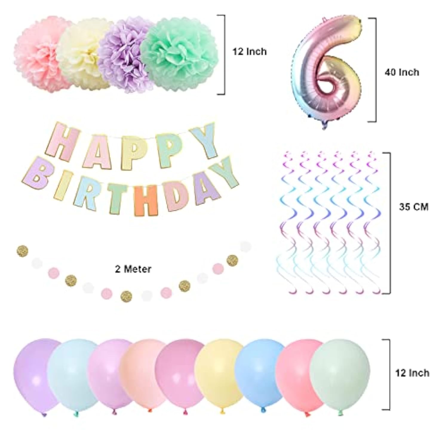 Rainbow 6Th Birthday Party Pack - 40" Gradient Number 6 Balloon, Banner & Supplies For Kids