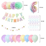 Rainbow 6Th Birthday Party Pack - 40" Gradient Number 6 Balloon, Banner & Supplies For Kids