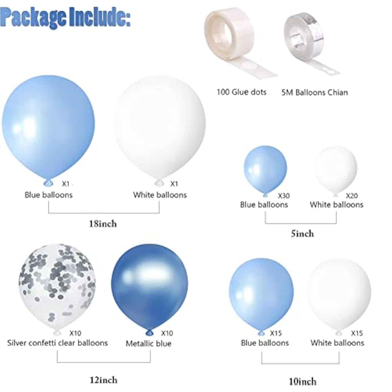 102pcs Blue and White Balloon Garland Arch Kit for Baby Shower & Party Decor