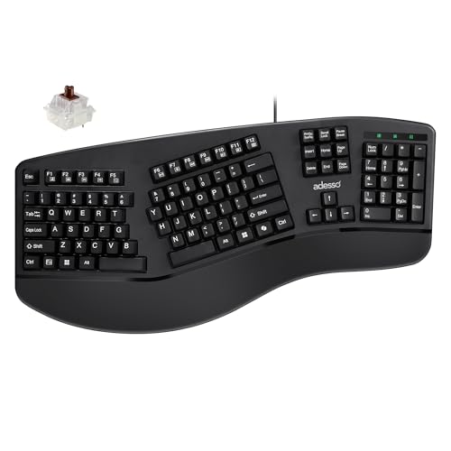 Easytouch 150 Ergonomic Wired Mechanical Keyboard With Cherry Mx Brown Switches, Integrated Palm Rest, Dedicated Copilot Ai Hotkey, Full-Sized Layout With Numeric Pad For Comfortable Typing