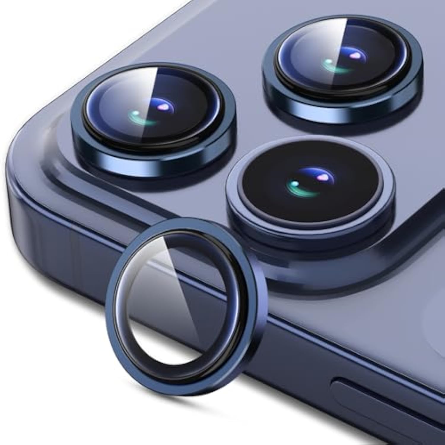 Compatible For Iphone 17 Pro/17 Pro Max Camera Lens Protector, Explosion-Proof 9H Tempered Glass With Metal Original Style Ring, Hd, Anti-Scratch Lens Protection Cover, Case Friendly (Blue)