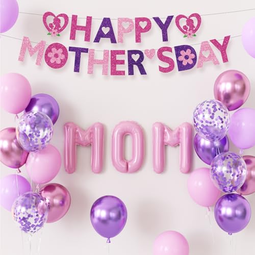 Happy Mothers Day Decorations, Happy Mothers Day Banner, Mom Foil Balloons